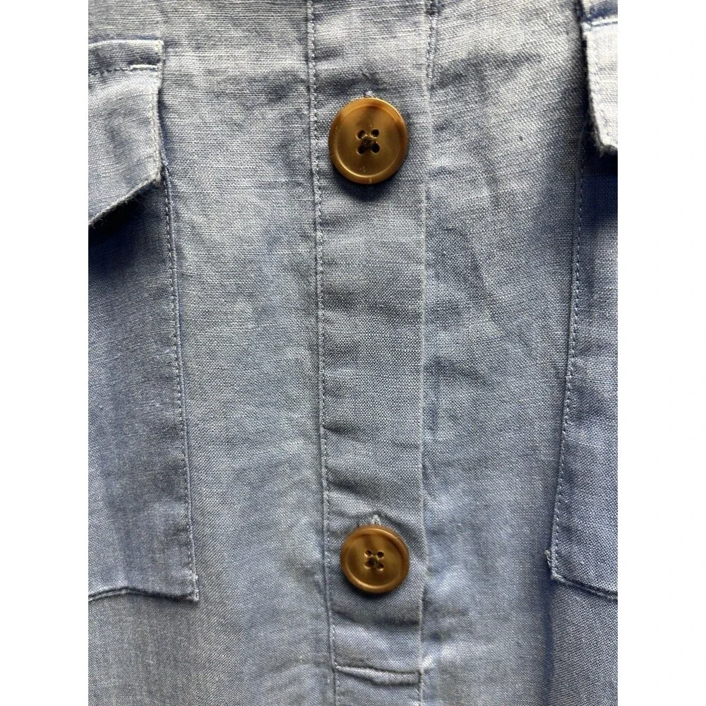 NWT J Jill XL Love Linen Blue Ginger Shirt Dress w/ Pockets Casual Lightweight - Picture 3 of 8